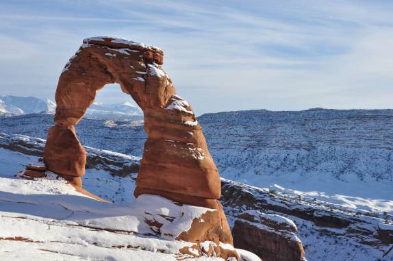 Delicate Arch, o mais famoso cartão postal do Arches National Park, perto de Moab, em Utah, nos Estados Unidos